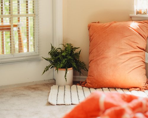 Cozy reading corner with warm lighting